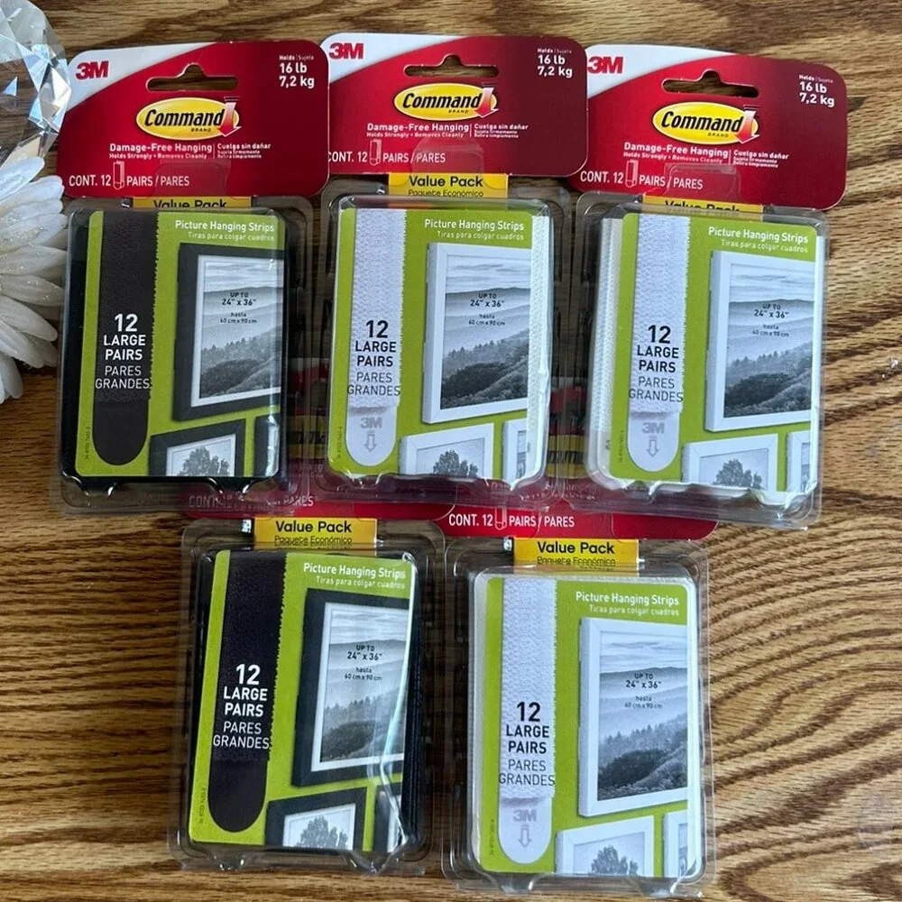 5 x Command Photo Hangers Black & White Easy On Easy Off Home Essentials 60 Pair